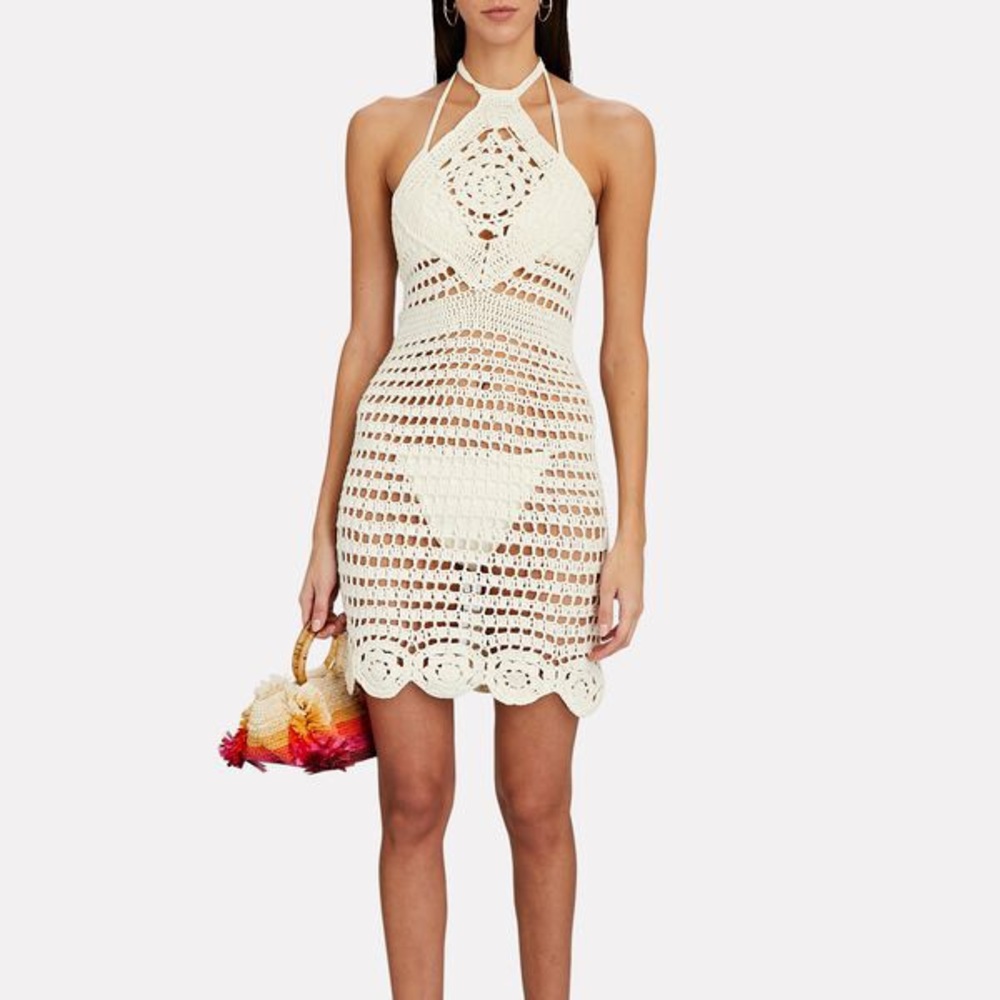 NWT - CAPITTANA - Aurora Crochet Cotton Halter Mini Dress Sz: M/L - Picture 2 of 7